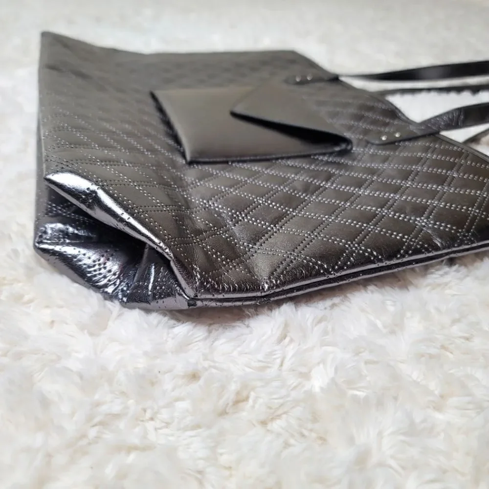 B&BW Large Quilted Metallic Silver Shopper Tote